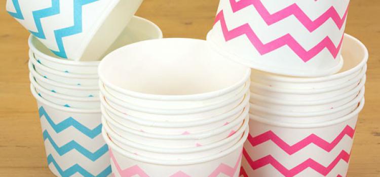 Chevron Zig Zag Ice Cream Cups With Wooden Scoops 3 Colours